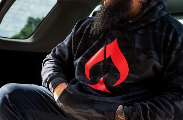 Black Multi-Cam Hoodie with Red Spade