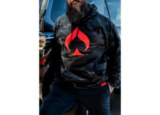 Black Multi-Cam Hoodie with Red Spade